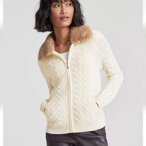 Charter Club Women's Cashmere Faux-Fur-Collar Cable-Knit Jacket